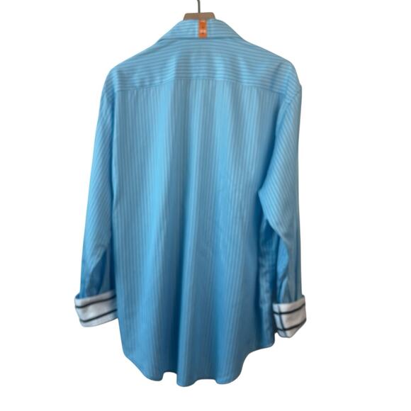 Robert Graham Mens Shirt XL Blue White Striped Flip Cuff Contrast Button Down - Picture 8 of 14